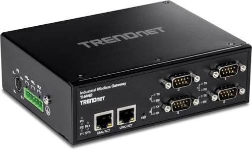 Image of TRENDnet 4-Port Fast Ethernet Industrial Modbus Gateway, 4 x Serial DB-9 Ports, 2 x Fast Ethernet Ports, Up to 100m (328 ft), IP30 Rated Housing, Extreme Temperature Protection, Black, TI-M42