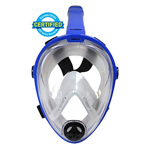 Deep Blue Gear - Vista Vue Full Face Snorkeling Mask, Blue/Clear Silicone, Large/X-Large