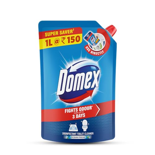 Image of DOMEX Fresh Guard, Ocean Fresh Disinfectant Toilet Cleaner Liquid, 1 L Pouch, for Sparkling Clean Toilet, with Unique Color-Changing Formula, Fights odour for up to 3 Days