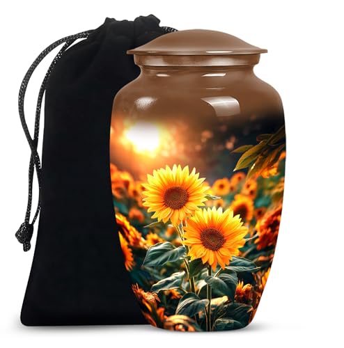 Image of Sunflower Urns for Human Ashes - Sunset Cremation Urns for Human Ashes Adult Male - Yellow Sunflower Urn for Adult Man and Women - Large Decorative Urn for Mom and Dad 10inch