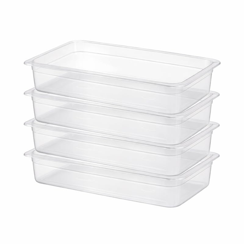 Bac Gastro GN 1/1 Polypropylène Transparent – Lot de 4 – Bac Gastronorme Professionnel avec Graduations – Empilable – Cuisine CHR, Stockage...