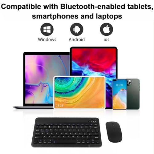Image of Thanice Bluetooth Keyboard and Mouse Combo Ultra-Slim Portable Rechargeable Compact Wireless Mouse Keyboard Set for Pad /iPad Pro /iPad mini /iPad Air Mac OS,Android Windows iOS and Above(Black)
