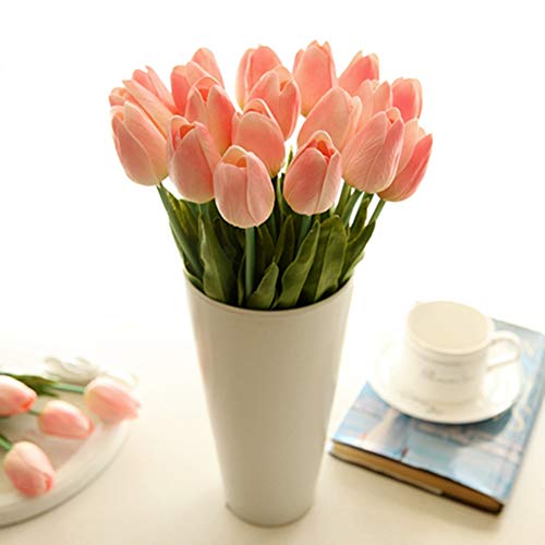 Egurs 10 pcs Artificial Flowers Real Touch Mini PU Tulips Bouquet for Home Wedding Party Decor champagne champagne