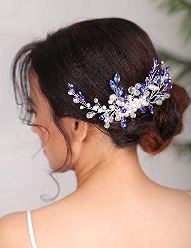 Peine para cabello vintage de cristal azul miniatura 3