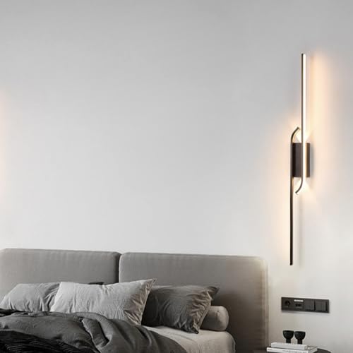 Aplique de pared LED negro lineal de 62cm con luz neutra para salon y pasillo