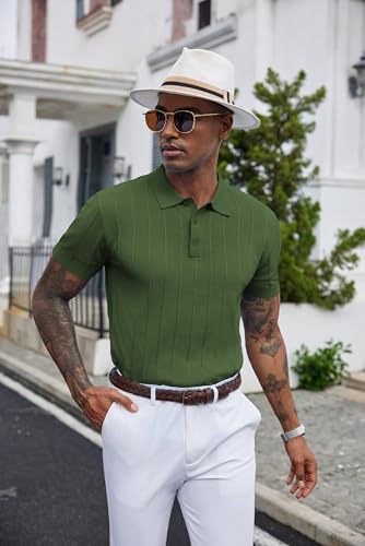Image of COOFANDY Mens Knit Polo Shirts Short Sleeve Ribbed Textured Polo Shirt Lightweight Casual Golf Shirts Collared T Shirt