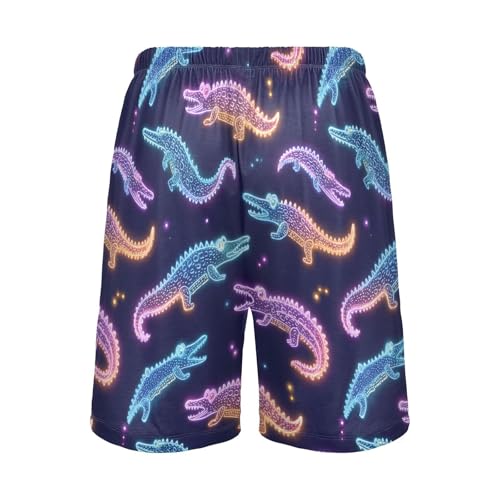 Alligator Neon Pattern Men’s Pajama Shorts Sleep Bottoms Elastic Waist Athletic Shorts Size S-2XL3