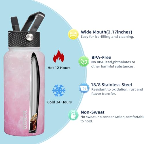 Image of BJPKPK 2 Pack 27oz Insulated Water Bottles with Straw Lids, Stainless Steel