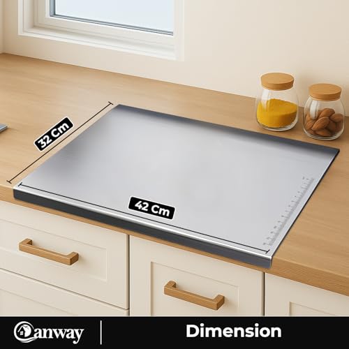 Image of CANWAY Stainless SteelChopping Board 42x32 cm with Handle|Anti-Slip Cutting Board for Kitchen|Hygienic & Easy Clean|Ideal for Vegetables, Fruits & Meat|Heavy-Duty Non Slip Chopper|Extra Large