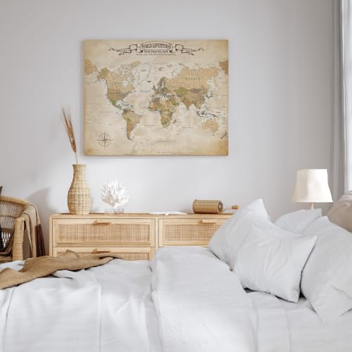 Image of DECORARTS - Antique Vintage World Map Canvas Wall Art, Old World Maps for Wall Decor, Hand-Stretched Giclee Print, Living Room Bedroom Office Home Decor, Ready to Hang, Handcrafted in USA, 20x16''