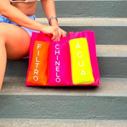 Bolsa Praia Silicone Grande Verão Impermeável Com Bolsos PRA-REP (Pink)