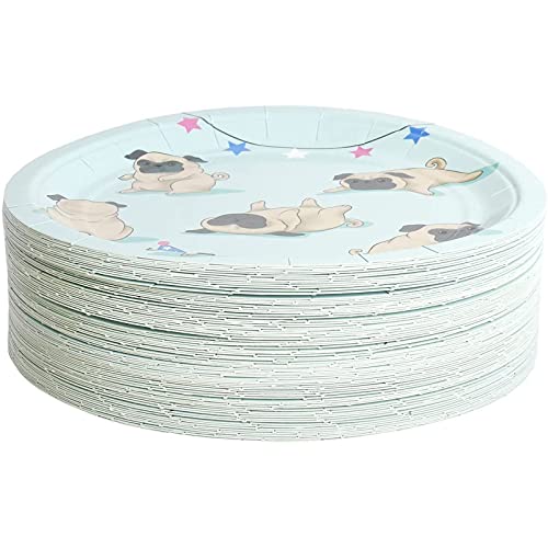 Blue Panda 80-Pack Disposable Paper Pug Plates For Lunch, Dinner, & Dessert, Dog Party Supplies, 9 Inches #TOP4