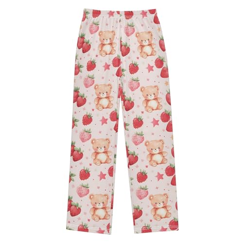 senya Bear Strawberry Star Long Pajama Pants Bottoms Soft Sleepwear with Pockets