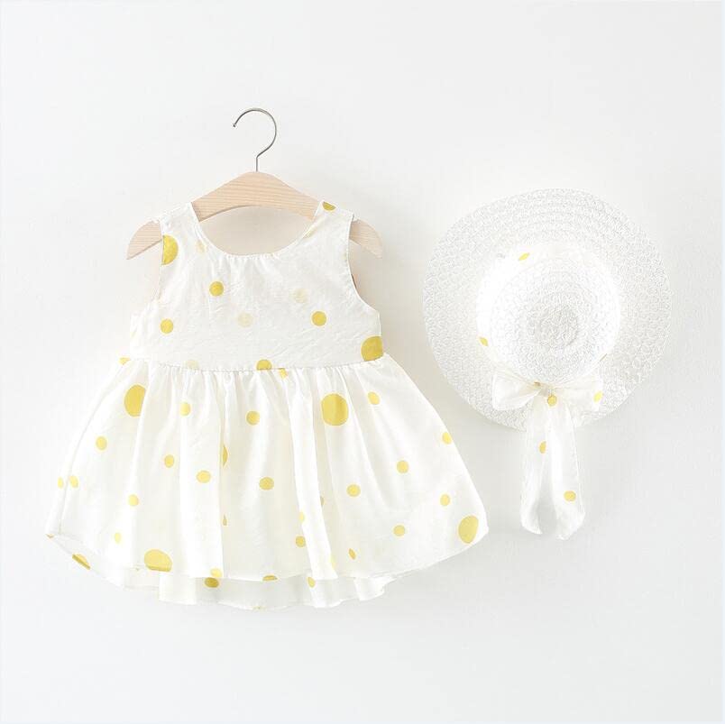 Image of Bold N Elegant Baby-Girl's Summer Sleeveless Cotton Floral Heart Print Princess Midi Dress Frock Tutu with Hat for Girls