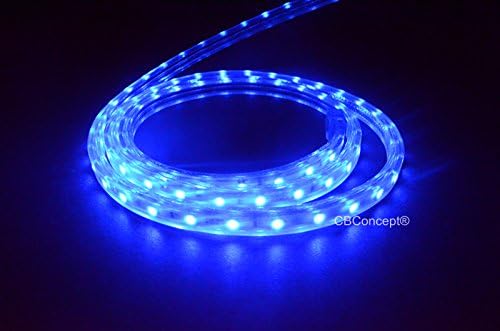 CBConcept® UL Listed, 150 Feet, 16500 Lumen, BLUE, Dimmable, 110-120V AC Flexible Flat LED Strip Rope Light, 2760 Units 3528 SMD LEDs, Waterproof IP65, Accessories Included, Size: 0.45 Inch Width X 0.28 Inch Thickness- [Christmas Lighting, Indoor / Outdoor Rope Lighting, Ceiling Light, Kitchen Lighting] [Ready to use]
