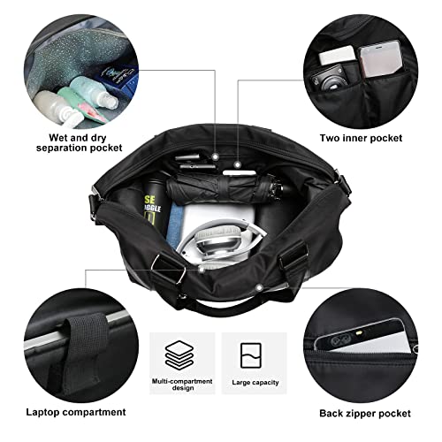 Travel Duffel Bag,Sports Tote Gym Bag,Shoulder Weekender Overnight Bag For Women With Wet Pocket & Laptop Pocket & Toiletry Bag,Black #TOP4
