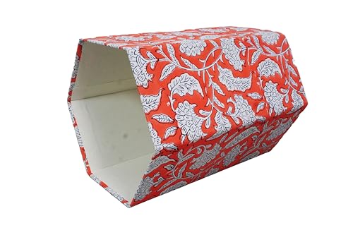 Image of 3.3 Gallon Cotton Hand Block Printed Paper Waste Basket |Small Decorative Trash Can for Housewarming Gifts in Living Room, Bedroom, Bathroom | Eco-Friendly, Plastic-Free (1, ORE. White FLOWAR)