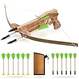Crossbow Toy Set for Kids with 12 Wooden Arrows and Quiver, Archery Prop Costume Cosplay Accessory, Fun Role Play Gift for Halloween & Parties, Green