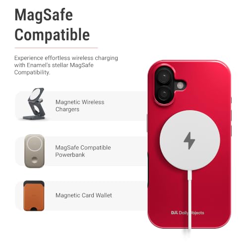 Image of DailyObjects Enamel Bumper MagSafe Case for iPhone 16 Plus Compatible with Mag-Safe Wireless Charging | Red Hybrid Magnetic Back Cover