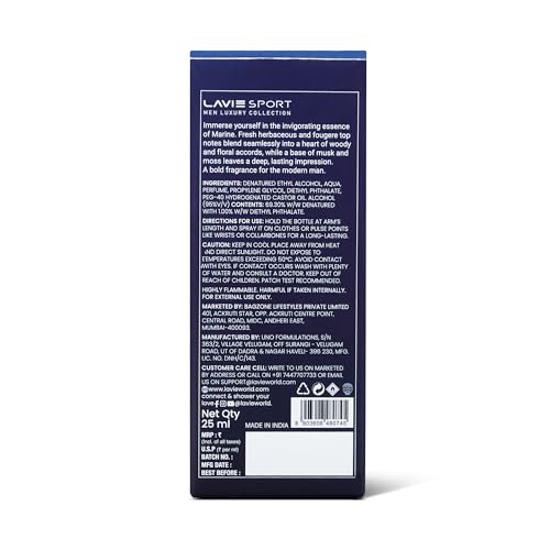 Image of Lavie Sport Marine | Long Lasting Perfume for Men | EDP 25ml | Lavender, Sandalwood, Mint, Jasmine, Musk, Amber, Oakmoss | Premium Unisex Fragrance