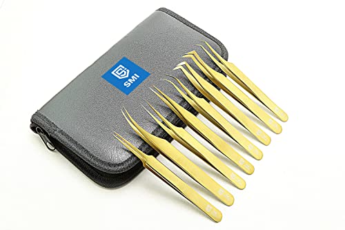 Pinzas para pestañas SMI kit dorado de precisión para diseñar miradas de volumen en casa