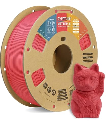 Image of OVERTURE Matte PLA 3D Printer Filament 1.75mm, Matt Surface & Low Warping Filament 1kg Spool (2.2 lbs), Accuracy + /- 0.02 mm, Fit Most FDM Printers (Matte Pastel Red)