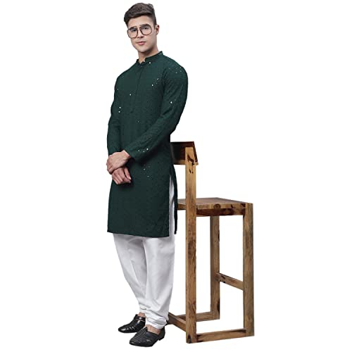 Image of SOJANYA (Since 1958 Men's Cotton Kurta Pyjama Set | Sequinned Embroidered Ethnic Wear for Navratri & Festive Celebrations