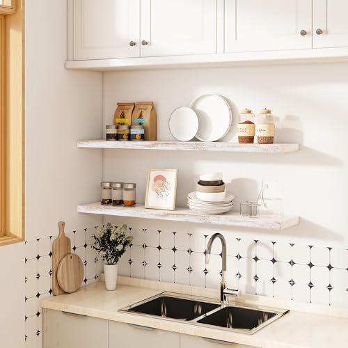 Image of Vivelove Elm Wood Floating Shelf 48x8 inch Set of 1, Weathered White