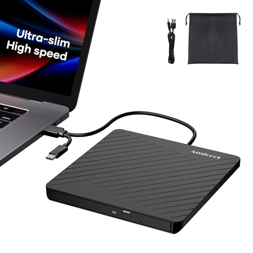 Amicool External USB-C USB 3.0 CD/DVD Drive Burner +/-RW, Ultra-Slim Portable DVD Player Writer