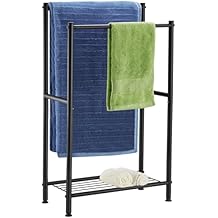 Free Standing Towel Rack, 2 Tier Towel Racks for Bathroom with Storage Shelves, Outdoor Standing Towel Drying Rack for Poolside, Black, DECLUTTR
