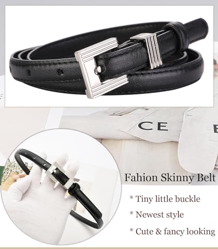 ALAIX Women Skinny Leather Belt for Jeans Pants Dress Belts Thin Black Leather Belt Gold/Silver Buckle Belts for Women3