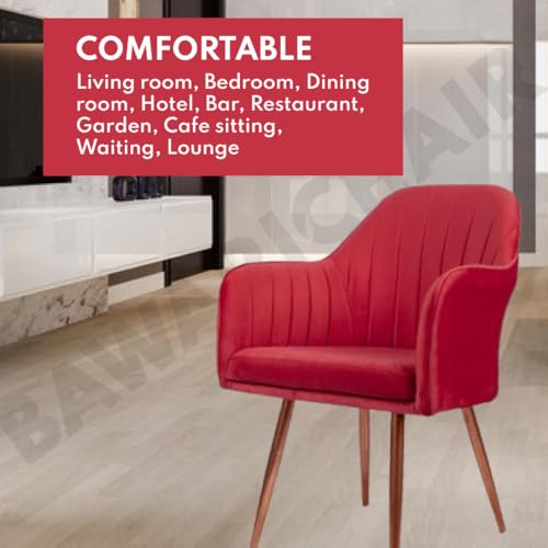 Image of Velvet Chair for Home | Modern Accent Armchair in Soft Velvet Fabric with Golden Legs | Set of 2 Premium Accent Chair for Living Room Bedroom Restaurent | (Red, Standard)