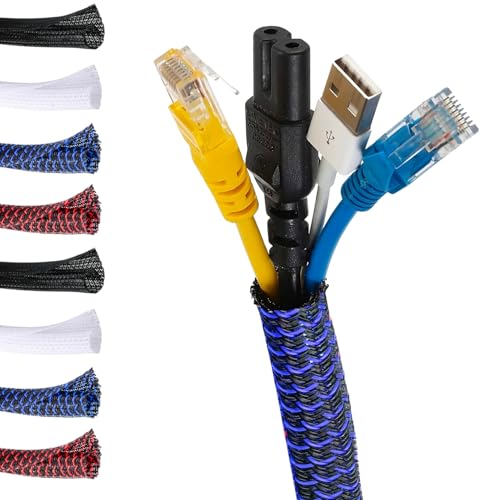 MarketConnect® Gaine Câbles Auto-Fermeture Ø 3mm, L 8m • Range et Cache les Câbles • Idéal pour Bureau et TV • NOIR-BLEU