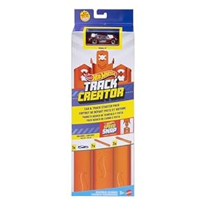 Hot Wheels Spielzeugauto-Trackset, Track Creator Starterset mit Die-Cast-Fahrzeug im Maßstab 1:64, ca. 3 Meter Track-Schnellstecksystem und geformte Tracks mit Zwei Adaptern, JDW43