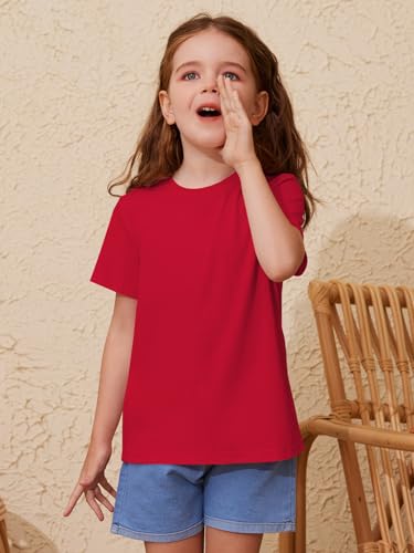 Image of ZDC Girls' Short Sleeve Shirts Kids Crewneck T-Shirts Summer Tops Basic Tees 5-14 Years