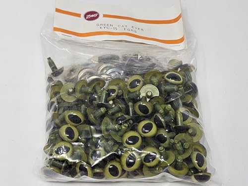 15mm Green Cat Eyes Plastic Kitty Safety Eyes for Craft Crochet Amigurumi Dolls or Puppets (Bulk Pack of 144)