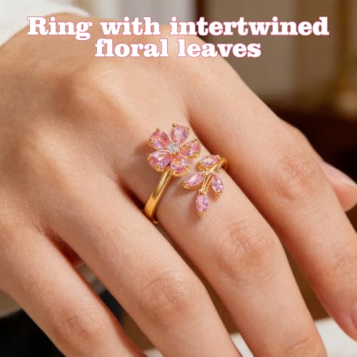 Floral Wrap Finger Ring for Women, Gold-Tone Plated Pink Crystal Open by Cluksik - Used condition - Image 7