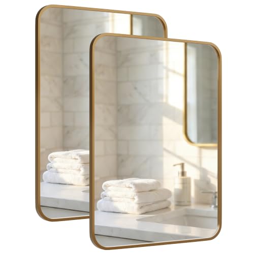 Pocetry 2-Pack 24x36 Inch Antique Gold Rounded Rectangle Vanity Mirrors