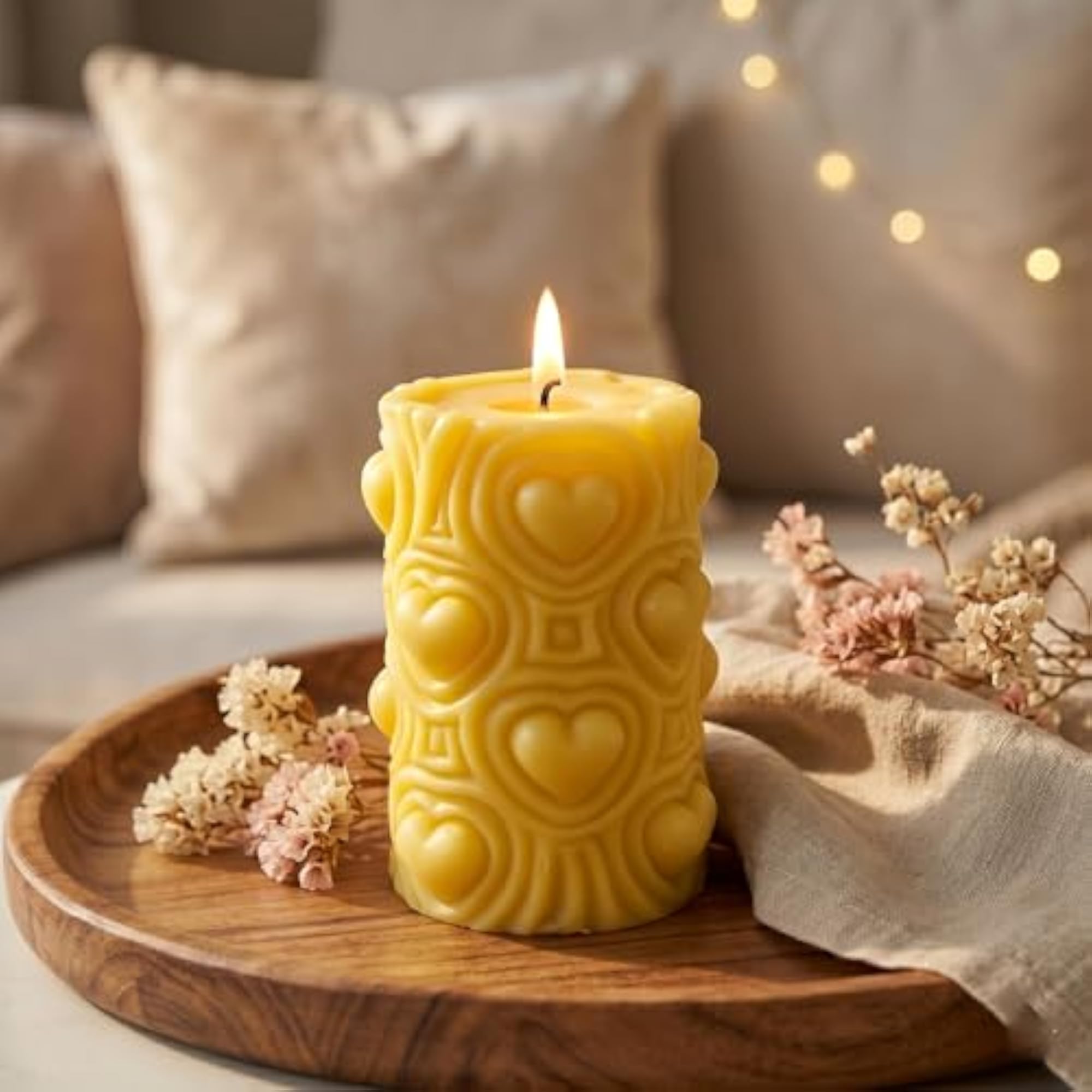 Handmade Heart Design Pillar Candle for Home Decor