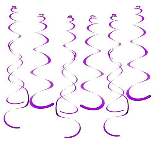Image of Party Swirl Decorations Hot Pink Shinny Foil Hanging Swirl Decorations Plastic Streamer for Ceiling Plastic Streamer for Party Decorations Metallic Hanging Swirl Pack of 30 (Purple)