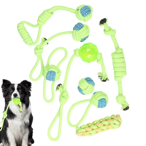 犬のチューロープ、チューロープコットン - 8個の子犬のテザーペットタグインタラクティブセット,ノットタグチューイン供給、屋内の屋外エクササイザー、家のための安全なおもちゃ、公園、旅行
