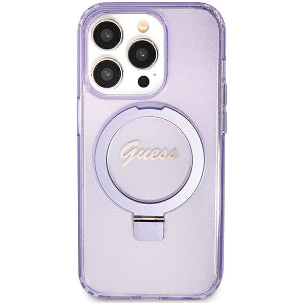 CG Mobile Guess GUHMN61HRSGSU Coque de Protection pour iPhone 11 / XR 6,1" Violet Rigide avec Anneau Support Script pailleté