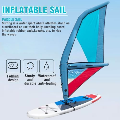 Inflatable Sail, Professional Windsurfing, Inflatable Paddle Board Kayak Sails, 45.21ft² Sail Area and 360° Rotatable Base, for Beach and Water Sports, Foldable Downwind Kit