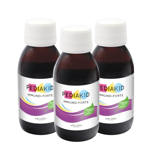PEDIAKID - Immuno-Forte - Formula esclusiva al sciroppo d'Agave - Contribuisce a sostenere tutte le difese dell’organismo - Aromatizzato al mirtillo - 3 Flaconi da 125ml