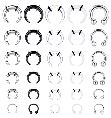 LOLIAS 16G-6G Septum Pincher Tapers Rings Acrylic Stainless Steel Internally Threaded Spike Horseshoe Barbells Septum Pincher Nose Ear Cartilage Stretching Kit for Women Men