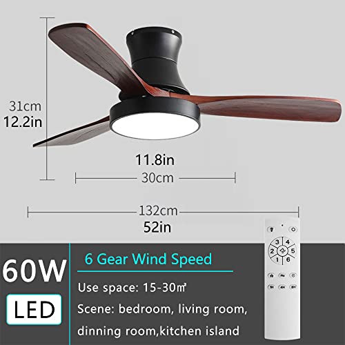Ibalody Nordic Indoor Ceiling Fan Light 42In/52In Mute Fan Light 6 Gear Wind Speed Ceiling Fan With 60W Led Light 35W Fan Motor With 3 Big Fan Blades For Dining Room Living Room Kitchen Island #TOP3
