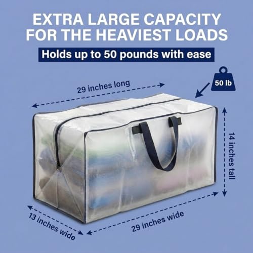Image of BOX USA 4-Pack Moving Bags with Strong Handles & Zippers - Heavy Duty Extra Large Packing Bags for Storage, Moving Boxes, Dorm & College Supplies, Clear