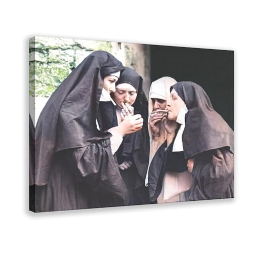 Toile sœurs fumant en couleur tableau d'art avec cadre à suspendre