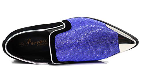 Image of Enzo Romeo Crisiano Men Rhinestone Chrome Toe Suede Pointy Dress Loafer Slip On Shoes