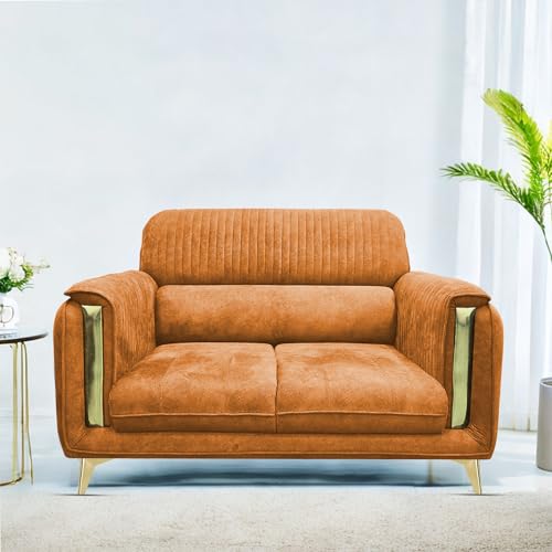 Image of Casaliving Gelio 2 Seater Sofa Set for Living Room (Orange Colour) Premium Fabric Sofa
